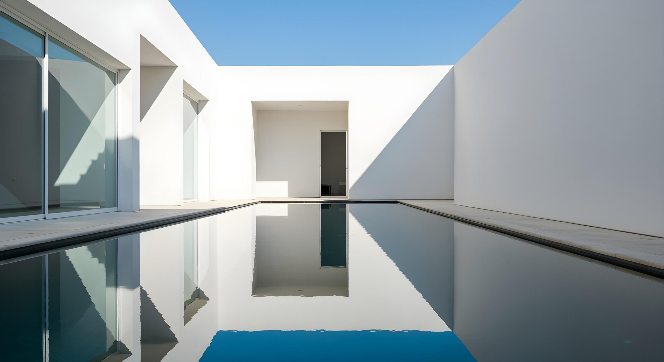 minimalist architecture with reflective pool scaled